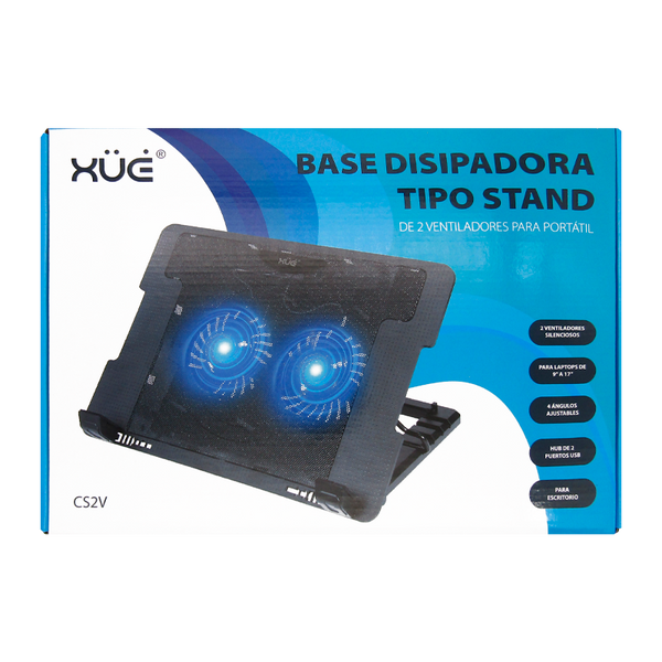 Base Disipadora de calor tipo Stand 2-VENT 4-POSIC 2XUSB NEGRA XUE® CS2V