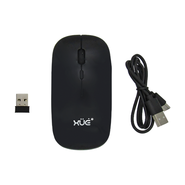 Mouse inalámbrico Silencioso Wireless 1600dpi 3-botones, 2.4GHZ + Bluetooth 5.0, Bateria 500mAh, USB-C, color Negro,XUE®