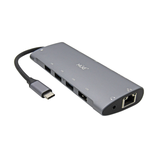 Docking Station XUE® 11-1 USB-C a GIGABIT ETH+VGA+AUDIO 3.5MM+HDMI 4K+PD 100W+3*USB3.0, 1*USB 2.0+LECTOR SD/MICRO SD, XUE