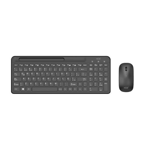 Combo Teclado Externo Wireless  Compacto LATAM + Mouse 1600DPI, 2.4GHZ + BT 5.0, Batería 500MAH, USB-C, Color Negro, W1500 XUE®