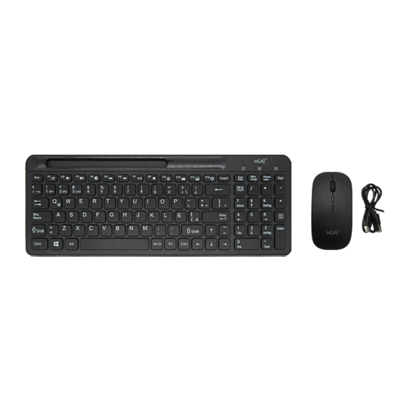 Combo Teclado Externo Wireless  Compacto LATAM + Mouse 1600DPI, 2.4GHZ + BT 5.0, Batería 500MAH, USB-C, Color Negro, W1500 XUE®